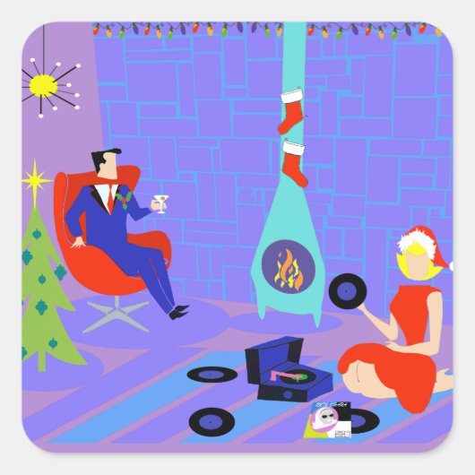 Retro Home voor de Feestdagen Kerst stickers (Voorkant)