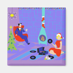 Retro Home voor de Feestdagen Kerstmagneet Magneet