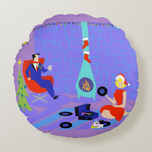 Retro Home voor de Feestdagen rondreis Rond Kussen