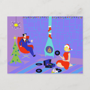 Retro Home voor het Feestdagen Briefkaart