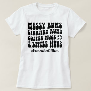 Retro Homeschool Mom Messy Buns Library draait CC T-shirt