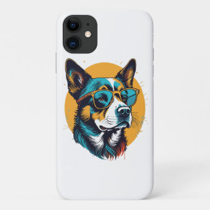 Retro hond die een zonnebril draagt iPhone 11 hoesje