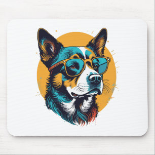 Retro hond die een zonnebril draagt muismat
