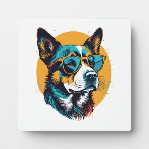 Retro hond draagt zonnebril fotoplaat