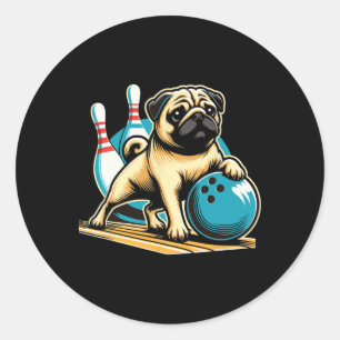 retro hond mopshond spelen bowlen ronde sticker