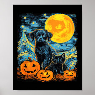 Retro Hond Pompoen Halloween Grappige Honden Hallo Poster