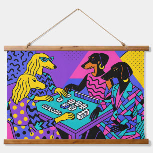 Retro Honden Spelen Mahjong Hangend Wandkleed