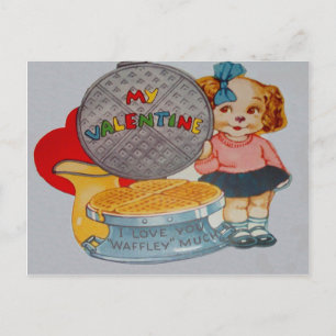 Retro Honden Valentijnskaart met Waffelijzer Auto Feestdagenkaart