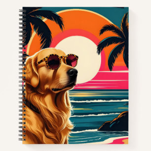 Retro Honden Zonnebril Vintage Zonsondergang Stran Notitieboek