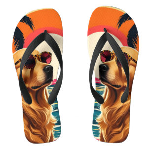 Retro Honden Zonnebril Vintage Zonsondergang Stran Teenslippers