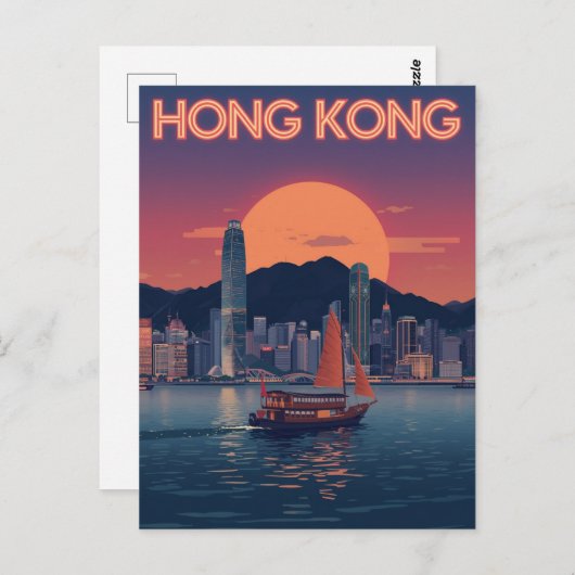 Retro Hong Kong zonsondergang Briefkaart (Voorkant / Achterkant)