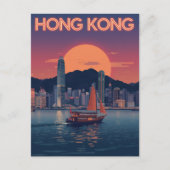 Retro Hong Kong zonsondergang Briefkaart (Voorkant)