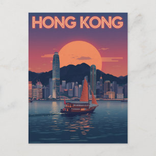 Retro Hong Kong zonsondergang Briefkaart