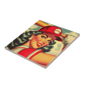 Retro honkbal meisje tegeltje (Zijkant)