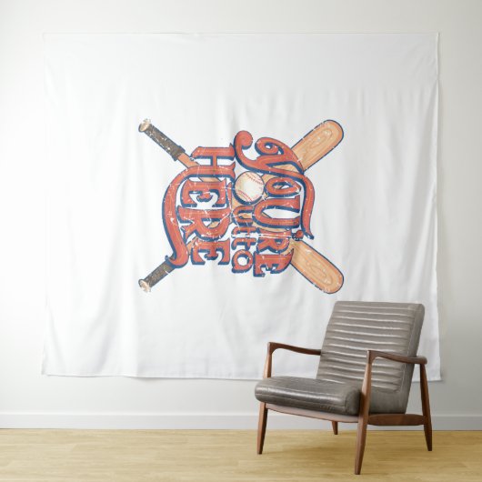 Retro honkbal softbal fan ontwerp wandkleed (In Situ (horizontaal))