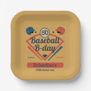 Retro honkbal verjaardag voor mannen 50ste verjaar papieren bordje