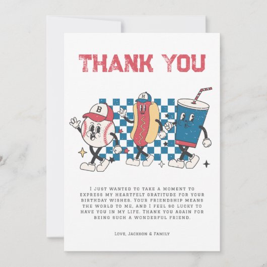 Retro Honkbal Vibes Jongen Verjaardagsfeestje Bedankkaart (Voorkant)