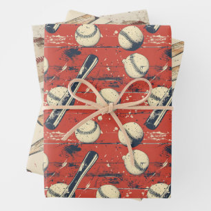 retro-honkbalpatroon inpakpapier vel
