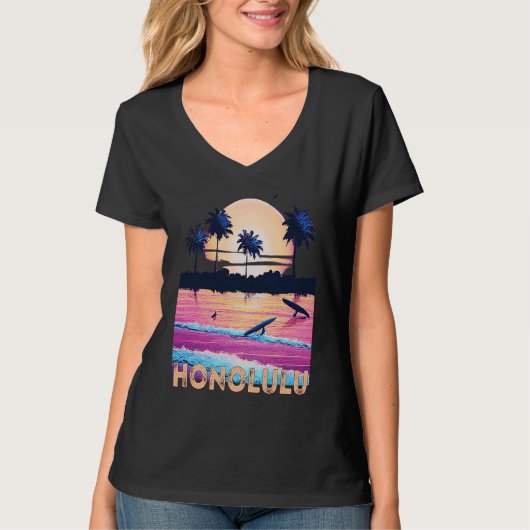 Retro Honolulu Hawaii Souvenir Surf T-shirt (Voorkant)
