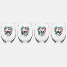 Retro hoofdtelefoon hart schedel