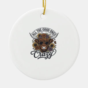 Retro Hoogland Koe Bloemig Gekke Citaat Design_1 Keramisch Ornament