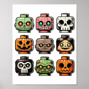 Retro Horror Bricks Head Enge Halloween Mask Poster