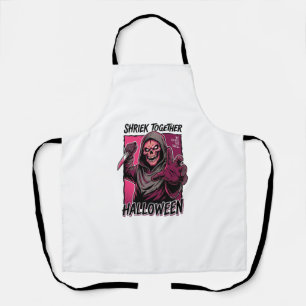 Retro Horror T-shirt met Gegraveerde Slasher Hallo Schort