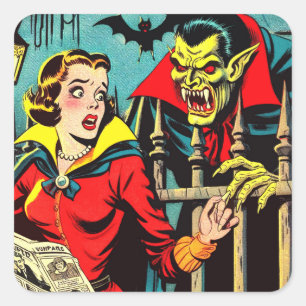 Retro Horror Vampire Comics Vierkante Sticker