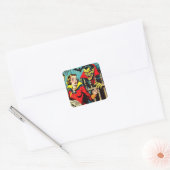 Retro Horror Vampire Comics Vierkante Sticker (Envelop)