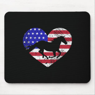 Retro Horse Amerikaanse vlag Hart 4 juli Verenigde Muismat