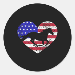 Retro Horse Amerikaanse vlag Hart 4 juli Verenigde Ronde Sticker