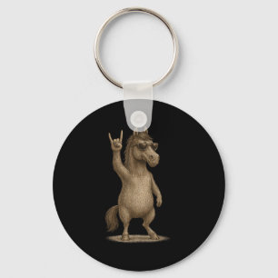 Retro Horse Rock op muziek Grappig cadeau Mannen V Sleutelhanger