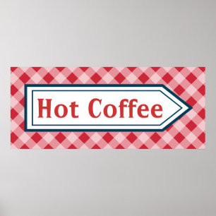 Retro Hot Coffee Diner Keuken Bord Poster Kunst
