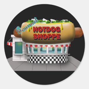 Retro Hot Dog Shoppe Ronde Sticker