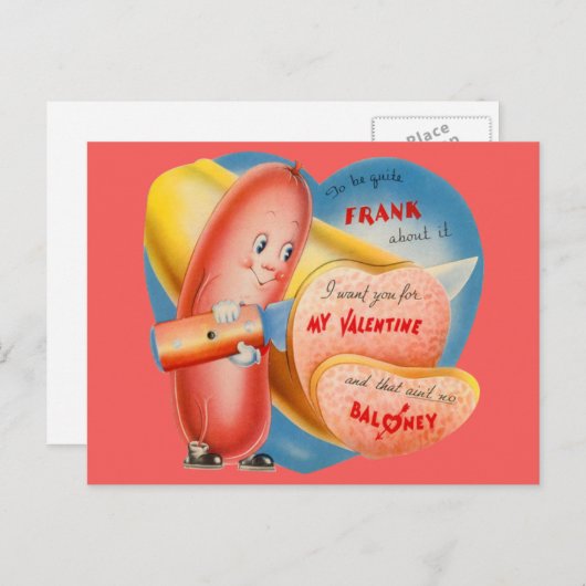 Retro Hot Dog Slicing Baloney Valentijn Feestdagenkaart (Voorkant / Achterkant)