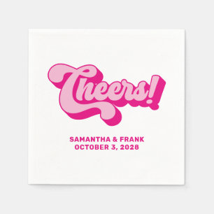 Retro Hot Pink Cheers Typografie Bruiloft Servet