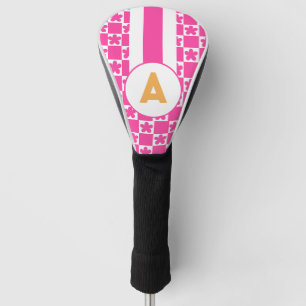 Retro Hot Pink Flower Monogram Golfheadcover