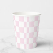 Retro Hot Pink Groovy One Checker Papieren Bekers (Rechts)