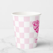 Retro Hot Pink Groovy One Checker Papieren Bekers (Voorkant)