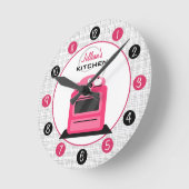 Retro Hot Pink Stove Persoonlijke keukenklok Ronde Klok (Hoek)