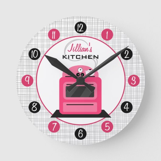 Retro Hot Pink Stove Persoonlijke keukenklok Ronde Klok (Voorkant)