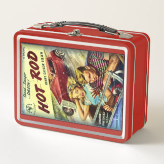 Retro Hot Rod Rood Metalen Lunchbox