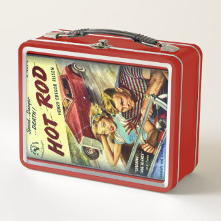 Retro Hot Rod Rood Metalen Lunchbox