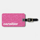 Retro Hot Roze Glitter Sparkle Y2K Gepersonaliseer Bagagelabel (Voorkant horizontaal)