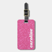 Retro Hot Roze Glitter Sparkle Y2K Gepersonaliseer Bagagelabel (Voorkant verticaal)
