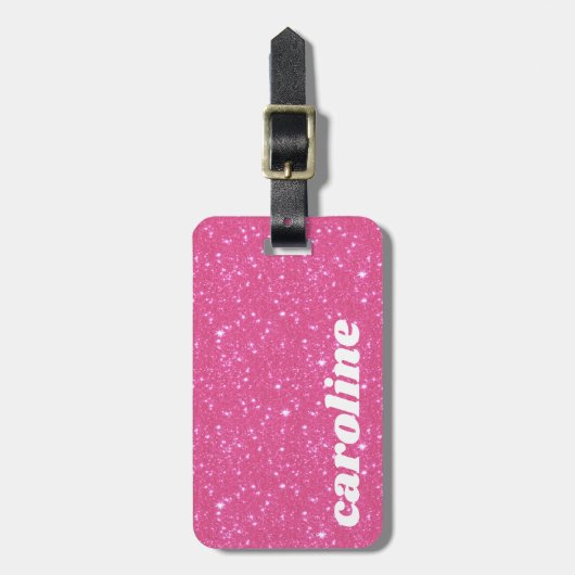 Retro Hot Roze Glitter Sparkle Y2K Gepersonaliseer Bagagelabel (Voorkant verticaal)