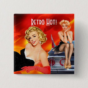 Retro Hot Vierkante Button 5,1 Cm