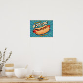 Retro Hotdog Illustratie voor Nationale Hotdog Dag Poster (Keuken)