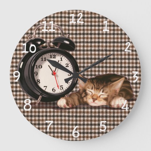 Retro houndstooth kitten grote klok (Voorkant)