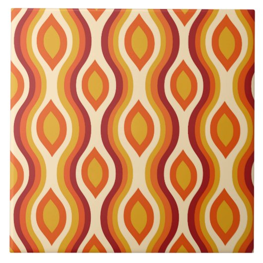 Retro Hourglass Ogee in sinaasappel, geel en rood Tegeltje (Voorkant)